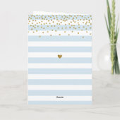 Lichtblauwe gouden glitter jongen baby shower stro bedankkaart (Achterkant)