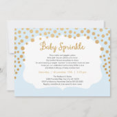 Lichtblauwe gouden jongensbaby sprinkle uitnodigin kaart (Voorkant)