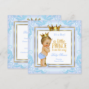Lichtblauwe Gouden Kroon Prins Baby Shower Blond Kaart