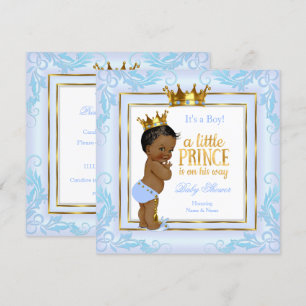 Lichtblauwe Gouden Kroon Prins Baby Shower Etnisch Kaart