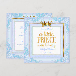 Lichtblauwe Gouden Kroonprins Baby Shower Jongen Kaart