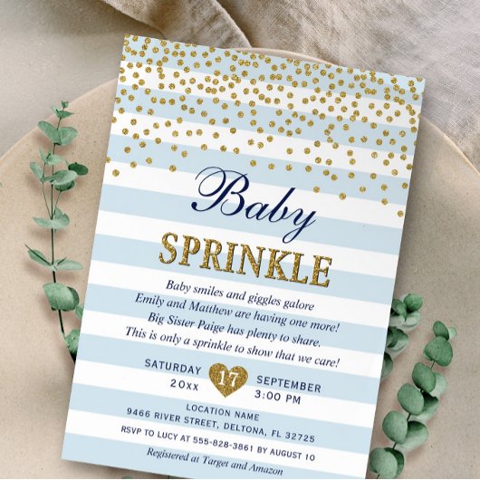 Lichtblauwe gouden streep Confetti Baby Boy Sprink Kaart