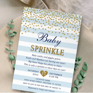 Lichtblauwe Gouden Streep Confetti Baby Jongen Spr Kaart