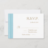 Lichtblauwe gouden subtiele strepen RSVP Kaart (Voorkant)