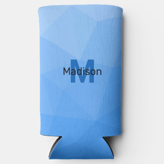 Lichtblauwe gradiënt geometrie mesh patroon Monogr Seltzer Blikjeskoeler (Voorkant)