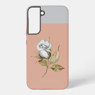 Lichtblauwe grijze enkele roos bloem S21 telefoonh Samsung Galaxy Hoesje
