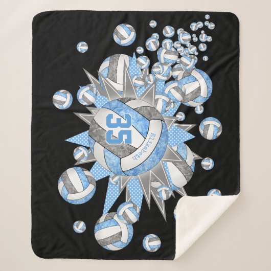 lichtblauwe grijze volleybalsterren , aangepast sherpa deken (Voorkant)