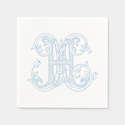 Lichtblauwe "H" Monogram Cocktails Servetten (Voorkant)