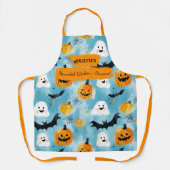 Lichtblauwe Halloween met geesten, pompoenen, vlee Schort (Voorkant)