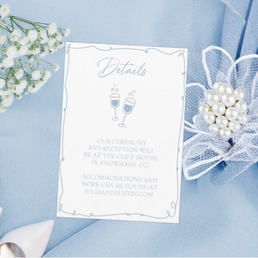 Lichtblauwe Hand Getrokken Bruid en Bruidegom Deta Informatiekaartje