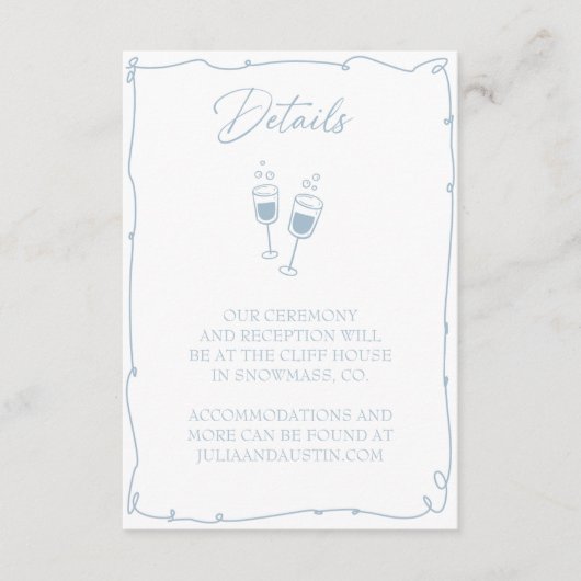 Lichtblauwe Hand Getrokken Bruid en Bruidegom Deta Informatiekaartje (Voorkant)