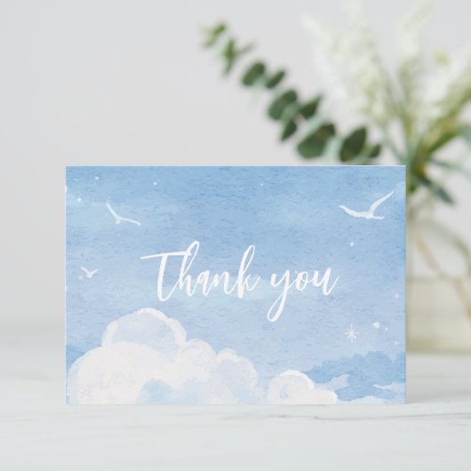 Lichtblauwe hemel bruiloft Dank u kaarten (Staand voorkant)