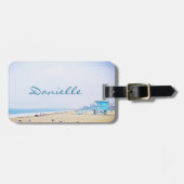 Lichtblauwe hemel en zandstrandfoto, aangepaste na bagagelabel (Voorkant horizontaal)