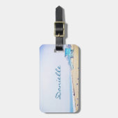 Lichtblauwe hemel en zandstrandfoto, aangepaste na bagagelabel (Voorkant verticaal)