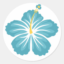Lichtblauwe hibiscusbloem ronde sticker