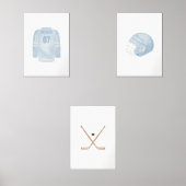 Lichtblauwe hockey aangepaste naam muur kunst set (Voorkant)