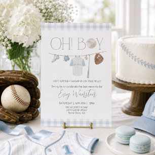 lichtblauwe honkbal O, jongen baby shower uitnodig Kaart