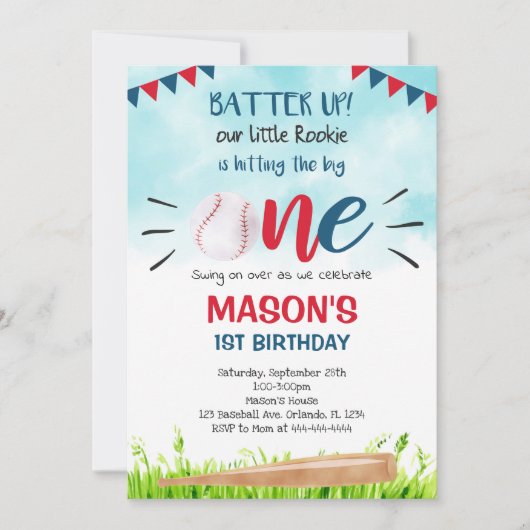 Lichtblauwe honkbal uitnodiging (Voorkant)