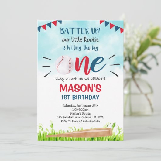 Lichtblauwe honkbal uitnodiging (Staand voorkant)