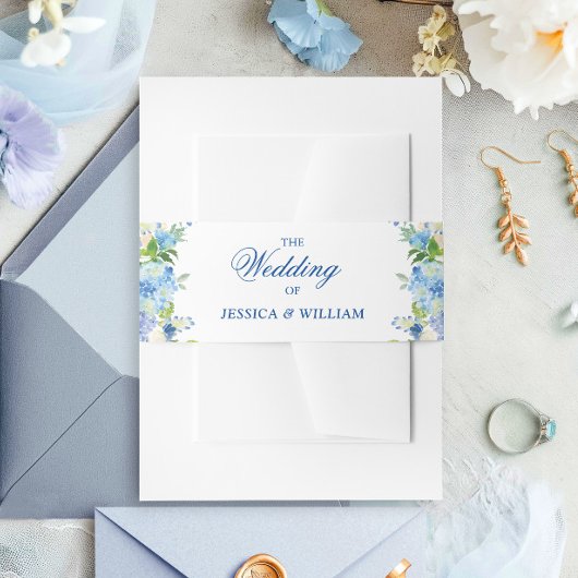 Lichtblauwe Hortensia Aquarel Bloem Bruiloft Uitnodigingen Wikkel