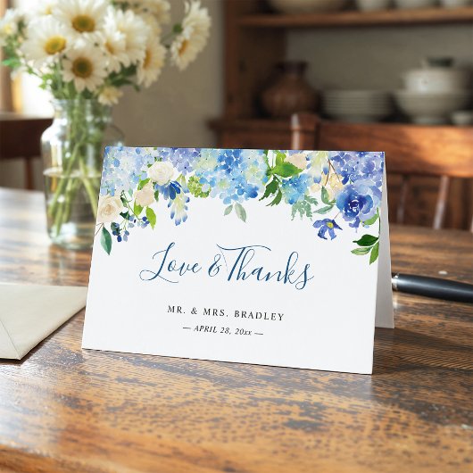 Lichtblauwe Hortensia Aquarel Bloem Dank Je Bedankkaart