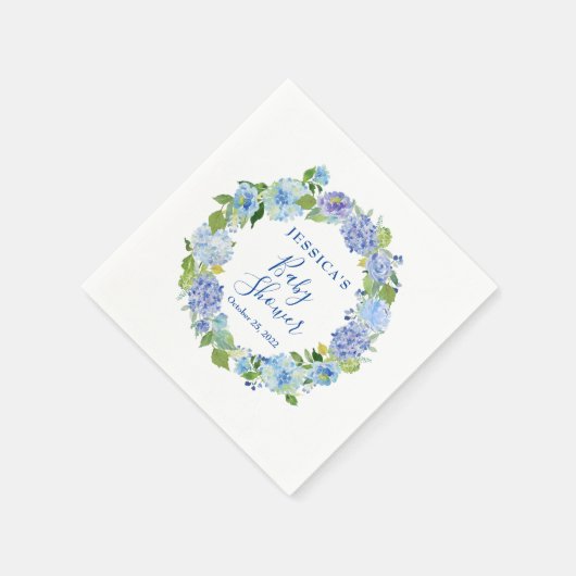 Lichtblauwe Hortensia Bloemen Baby Shower Papier Servet (Hoek)