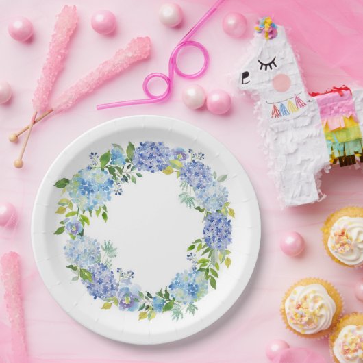 Lichtblauwe Hortensia Bloemen Bruiloft Feest Papieren Bordje (Feest)