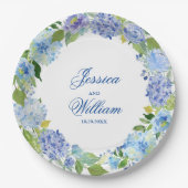 Lichtblauwe Hortensia Bloemen Bruiloftsfeest Papieren Bordje (Voorkant)