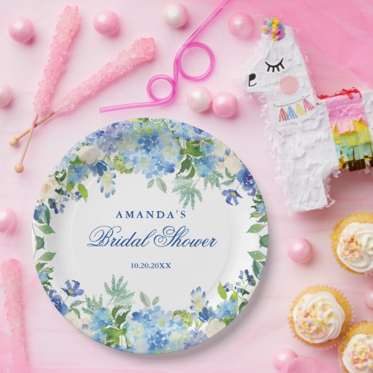 Lichtblauwe Hortensia Bruidsfeest Papieren Bordje (Feest)