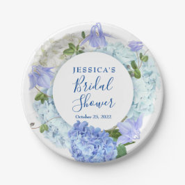 Lichtblauwe Hortensia Bruiloft Feest Papieren Bordje