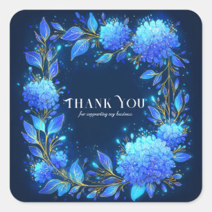 Lichtblauwe Hortensia Goud Glans Hemels Vierkante Sticker