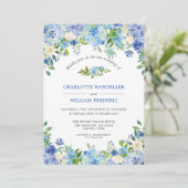 Lichtblauwe Hortensia Groen Waterverf Trouwfeest Kaart (Staand voorkant)