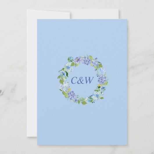 Lichtblauwe Hortensia Groen Waterverf Trouwfeest Kaart (Achterkant)