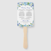 Lichtblauwe Hortensia Groene Huwelijksprogramma Handwaaier (Achterkant)