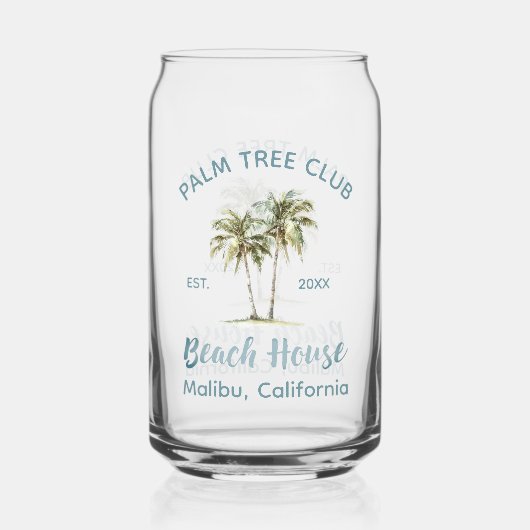 Lichtblauwe houten palmbomen Modern Beach House Blikvorm Glas (Achterkant)