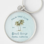 Lichtblauwe houten palmbomen Modern Beach House Sleutelhanger (Voorkant)