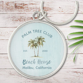 Lichtblauwe houten palmbomen Modern Beach House Sleutelhanger