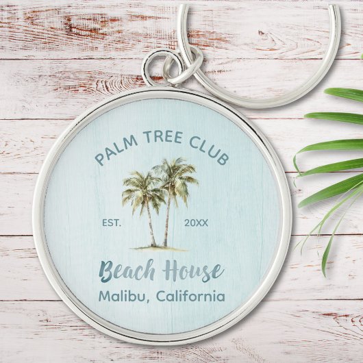 Lichtblauwe houten palmbomen Modern Beach House Sleutelhanger