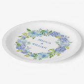 Lichtblauwe Hydrangea Bloemstuk Bruiloftsfeest Papieren Bordje (Gekanteld)