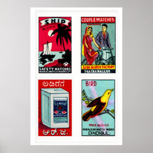 Lichtblauwe Indiase Luciferdoosjes Labels Rasterpr Poster