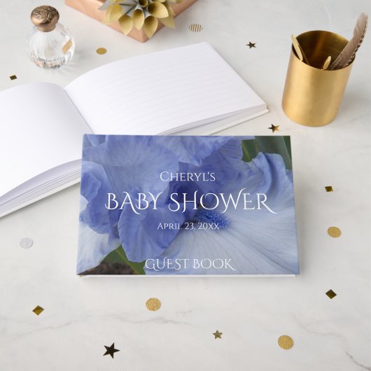 Lichtblauwe Iris Bloom Boy Baby shower Gastenboek (Voorkant open)