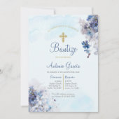 Lichtblauwe jongen doop uitnodiging (Voorkant)