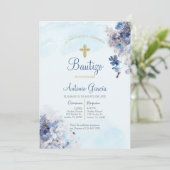 Lichtblauwe jongen doop uitnodiging (Staand voorkant)