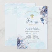 Lichtblauwe jongen doop uitnodiging (Voorkant / Achterkant)