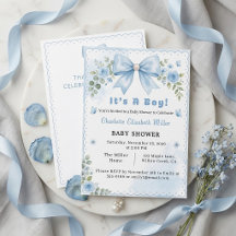 Lichtblauwe jongens baby shower bloemen lint boog