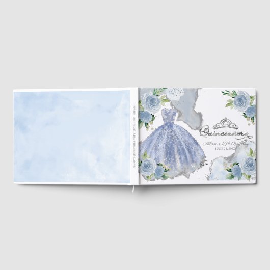 Lichtblauwe jurk Bloemen Quinceanera Gastenboek (Volledig)