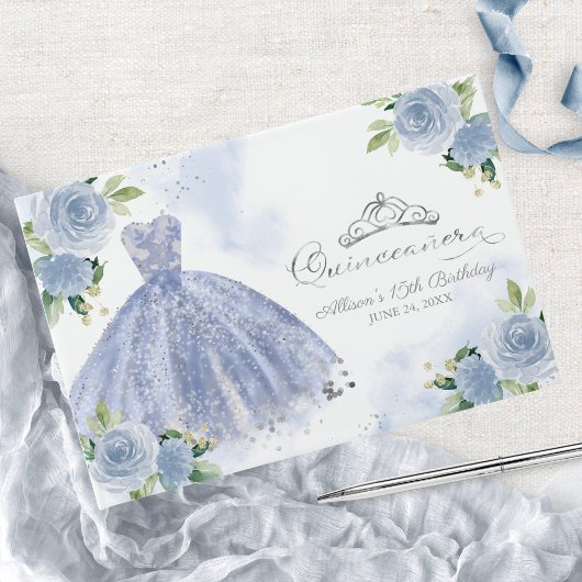 Lichtblauwe jurk Bloemen Quinceanera Gastenboek