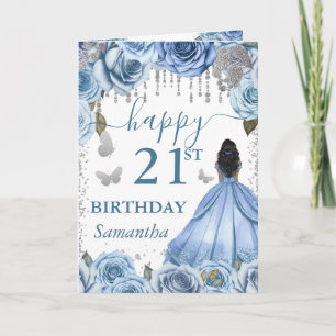 Lichtblauwe jurk donkere huid prinses verjaardag kaart
