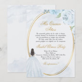 Lichtblauwe jurk Quinceanera silhouet Kaart (Voorkant / Achterkant)