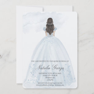 Lichtblauwe jurk quinceañera uitnodigen kaart